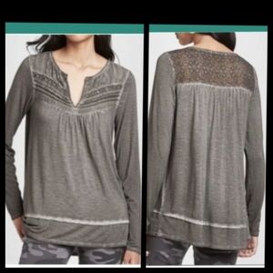Knox Rose Womens Oil Wash Top  XL Gray Boho Lace Back Peasant Blouse Shirt●